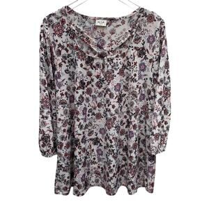 H.I.P. Floral Top Crisscross Neckline Straps and Balloon Sleeves Size 2X